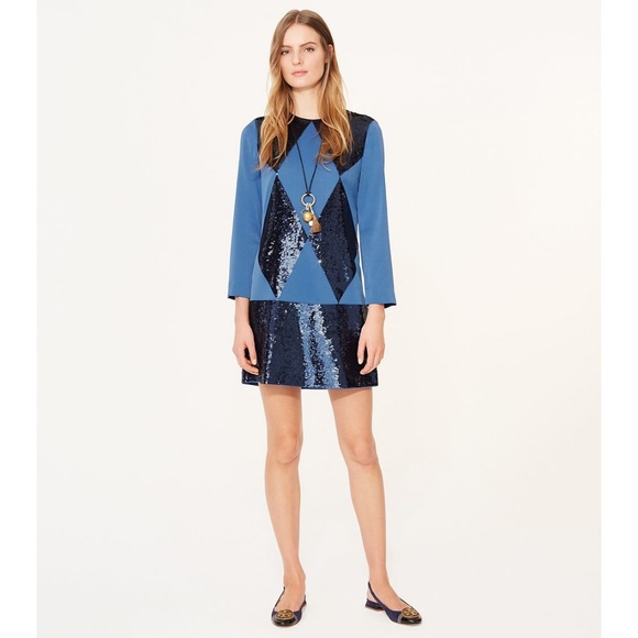 NWT Tory Burch Lantilly Blue Sequin Shift Tunic Dress Size 0 MSRP $795 - Picture 2 of 8